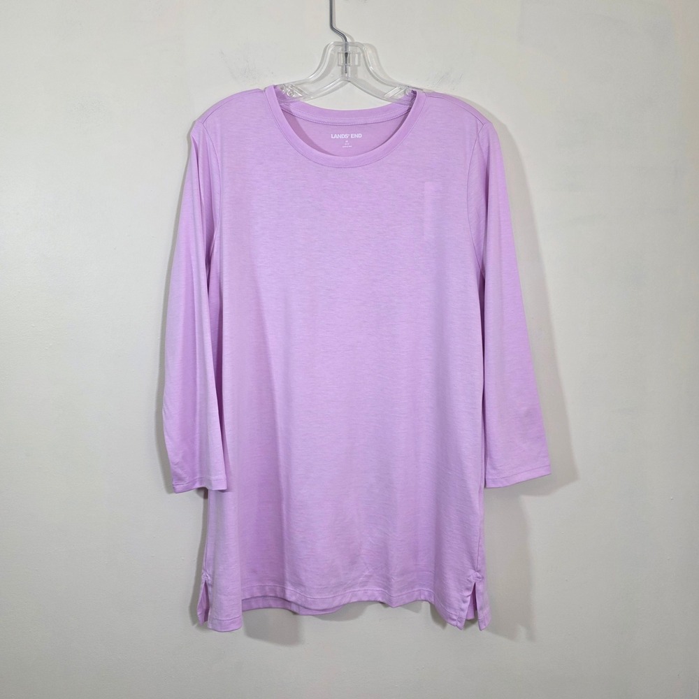 Lands End Women Shirt Supima Cotton 3/4 Sleeve Tunic Lavender Purple Medium NEW